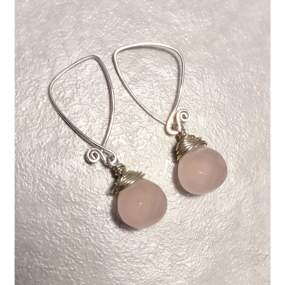 Sterling Silver Pink Facet Stone Dangle Earrings